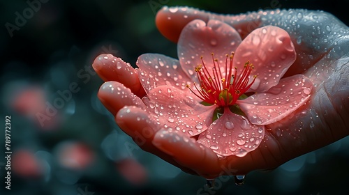 Hand holding the flower, symbolize care for someone