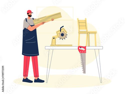 Craftman cutting wood. Craft vector illustration