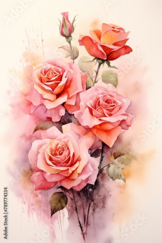 A watercolor artwork of roses in fire  depicting a variety of rose varieties
