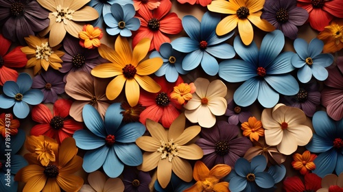 Various types of flowers create a beautiful wall background.