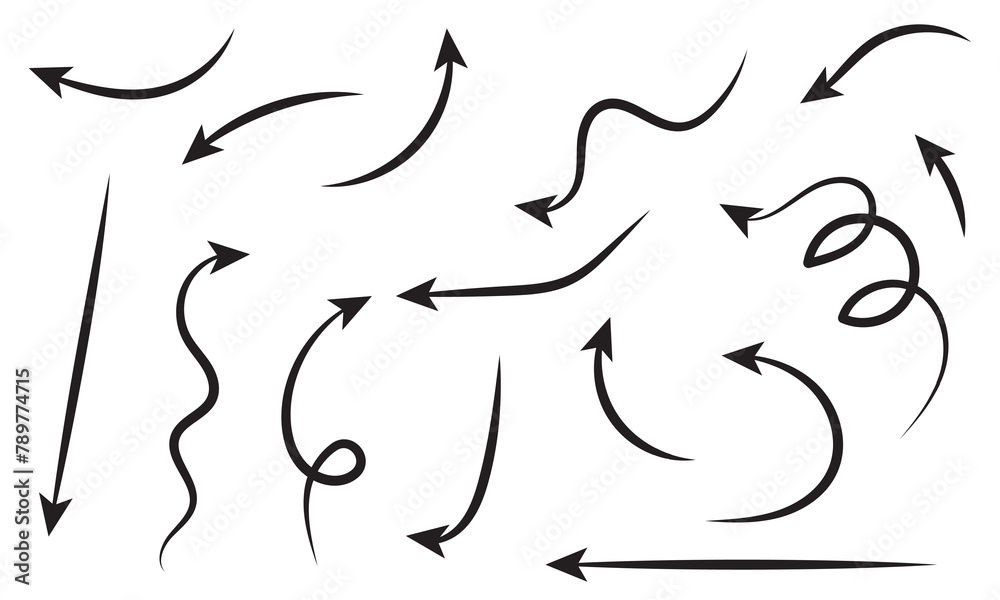 Super set different shape hand drawn arrows. Doodle style curved and squiggly arrows. Illustrations for Web or polygraphy Design. Super set different shape hand drawn arrows. Doodle style curved and squiggly arrows. Illustrations for Web or polygraphy Design.