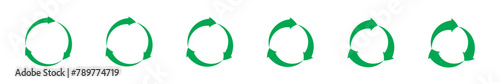 arrows circle clock wise (cw) direction. three or 3 elements of green vector circular arrow sign icon with flat or plain color. 