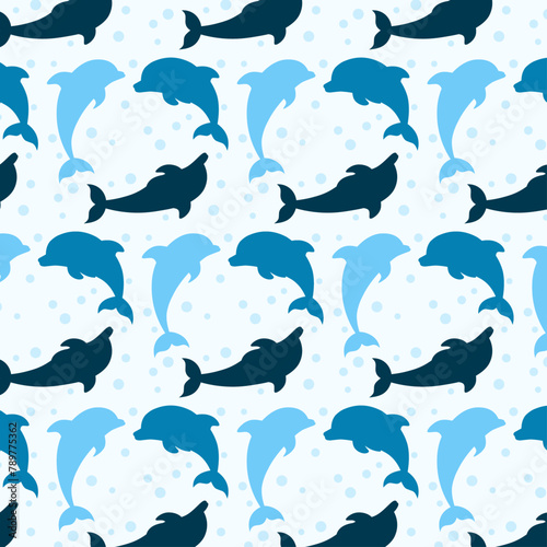 seamless cute silhouette pattern dolphin background illustration
