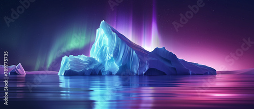 Colorful northern light with iceberg photo