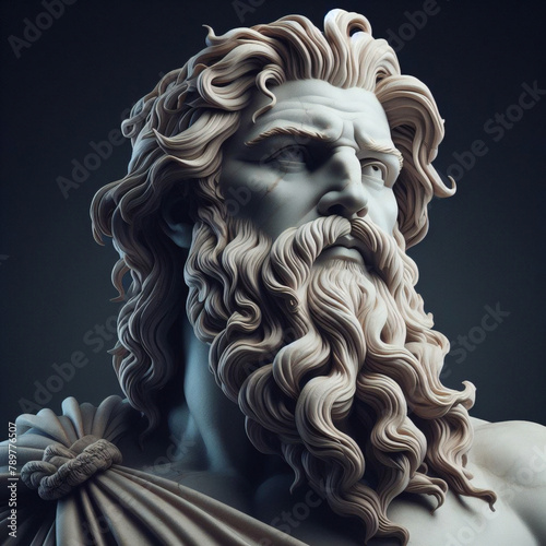 3D illustration of a Renaissance marble statue of Zeus, king of the gods, who was also the god of the sky and thunder, one of the Twelve Olympus in ancient Greek mythology. Statue of greek god.