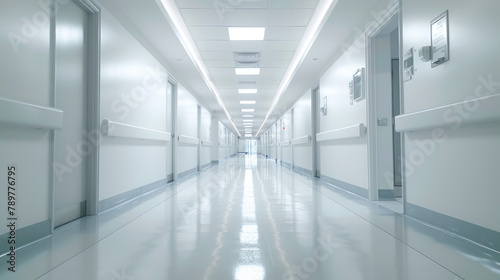 Empty modern hospital corridor background 