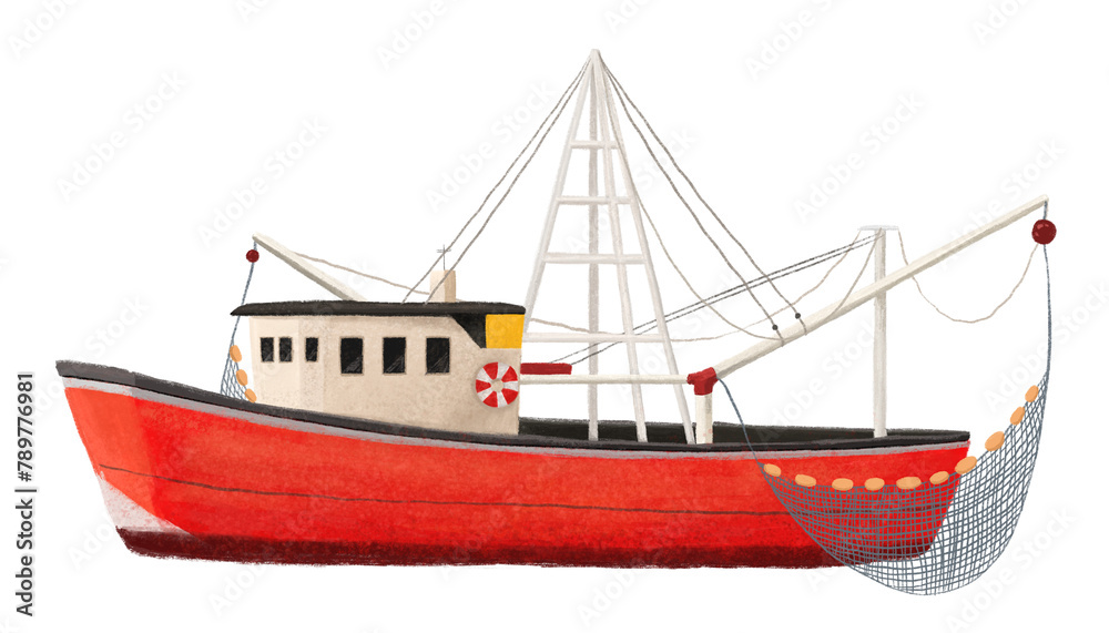 Fototapeta premium Fishing boat png sticker illustration, transparent background