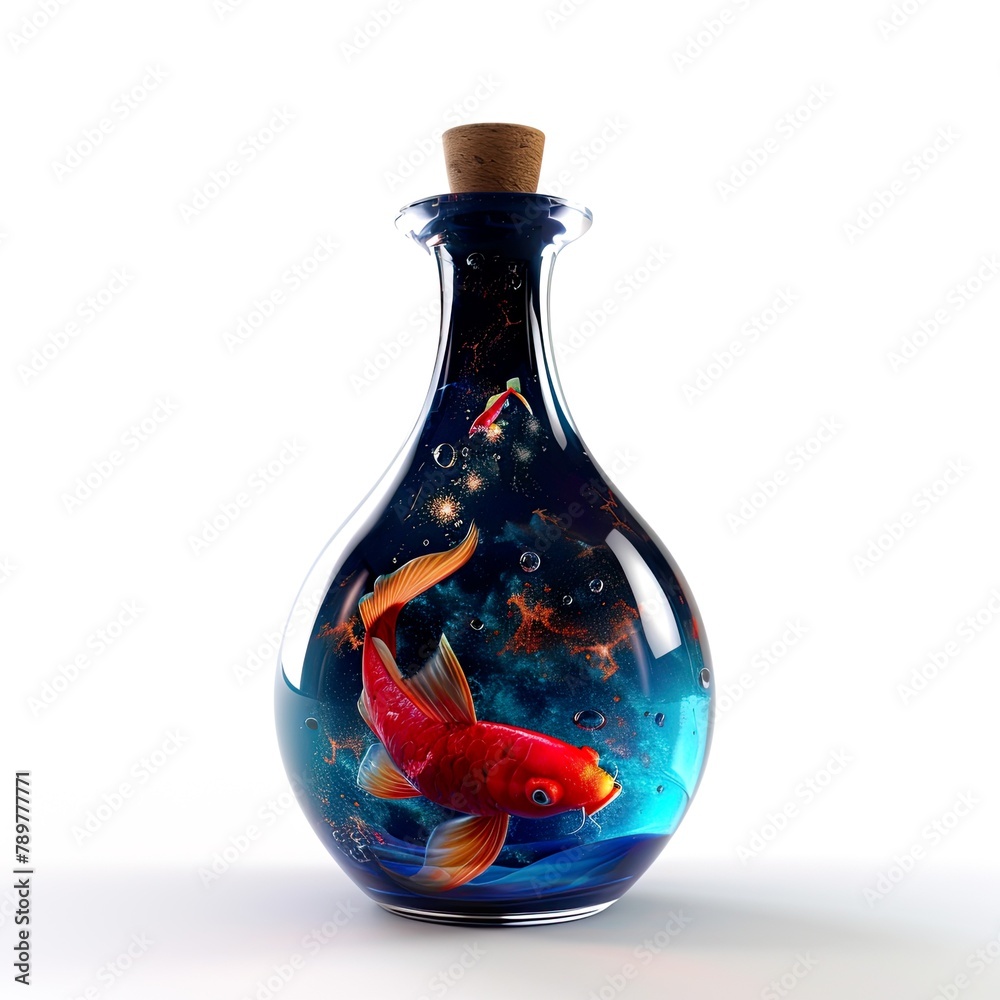Glass bottle with curious contents on a white background. Glass bottle with curious contents on a white background.