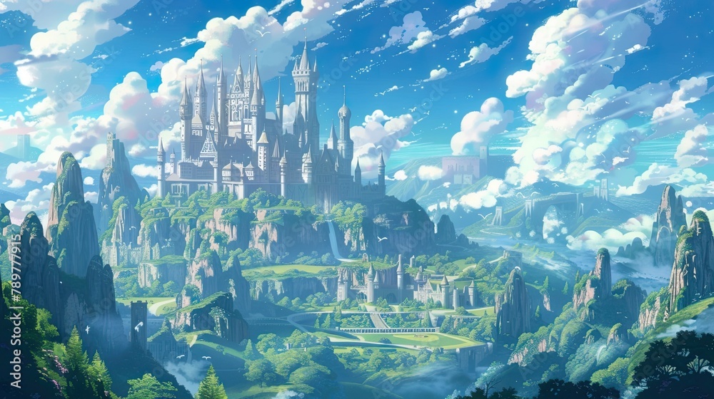 Fototapeta premium Fantasy landscape with castle.