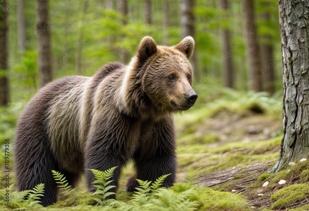 Brown Bear Cub Snacking on Blueberries in Finnish Forest Brown Bear Cub Snacking on Blueberries in Finnish Forest