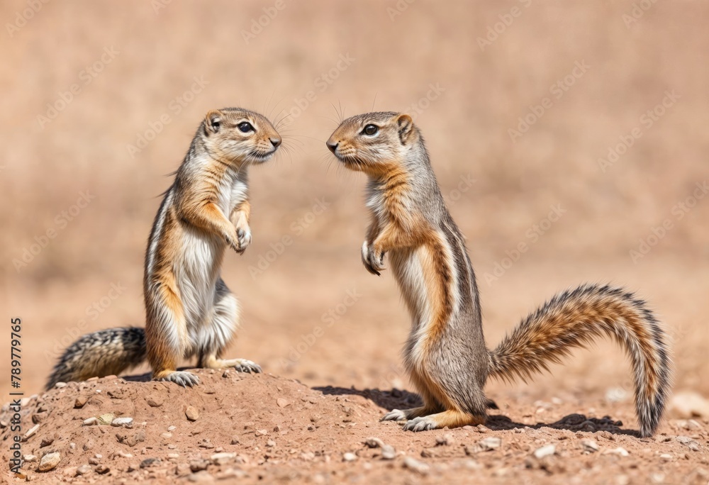 Fototapeta premium Squirrel siblings confirm kinship by nose-touching