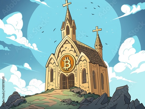 bitcoin worship Cartoon 2D