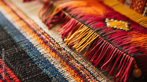 Old traditional Native American red carpet with ancient motifs.