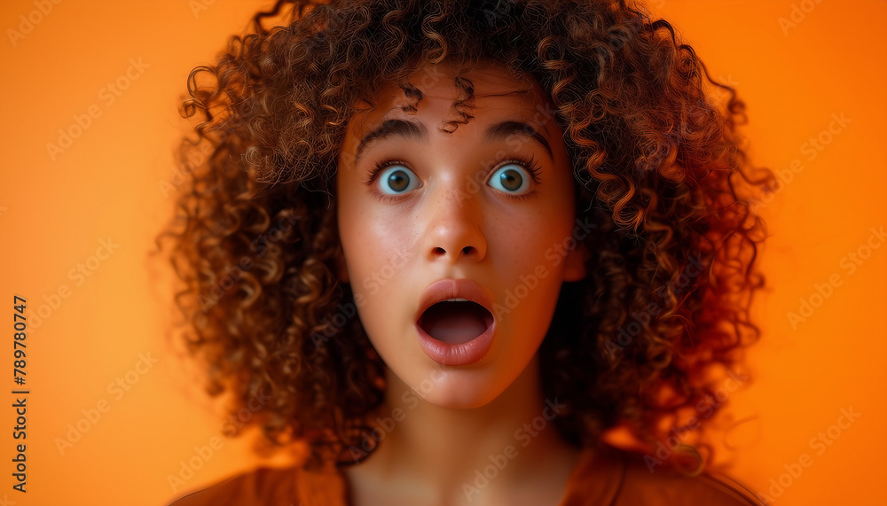 Disgustingly Surprised: Close-Up Portrait of a Young Woman with Curly Hair Disgustingly Surprised: Close-Up Portrait of a Young Woman with Curly Hair