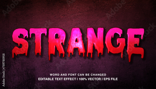Strange editable text effect template, purple slime glossy font style typeface. premium vector