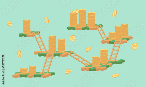 Gold coins on puzzle, vector business illustration