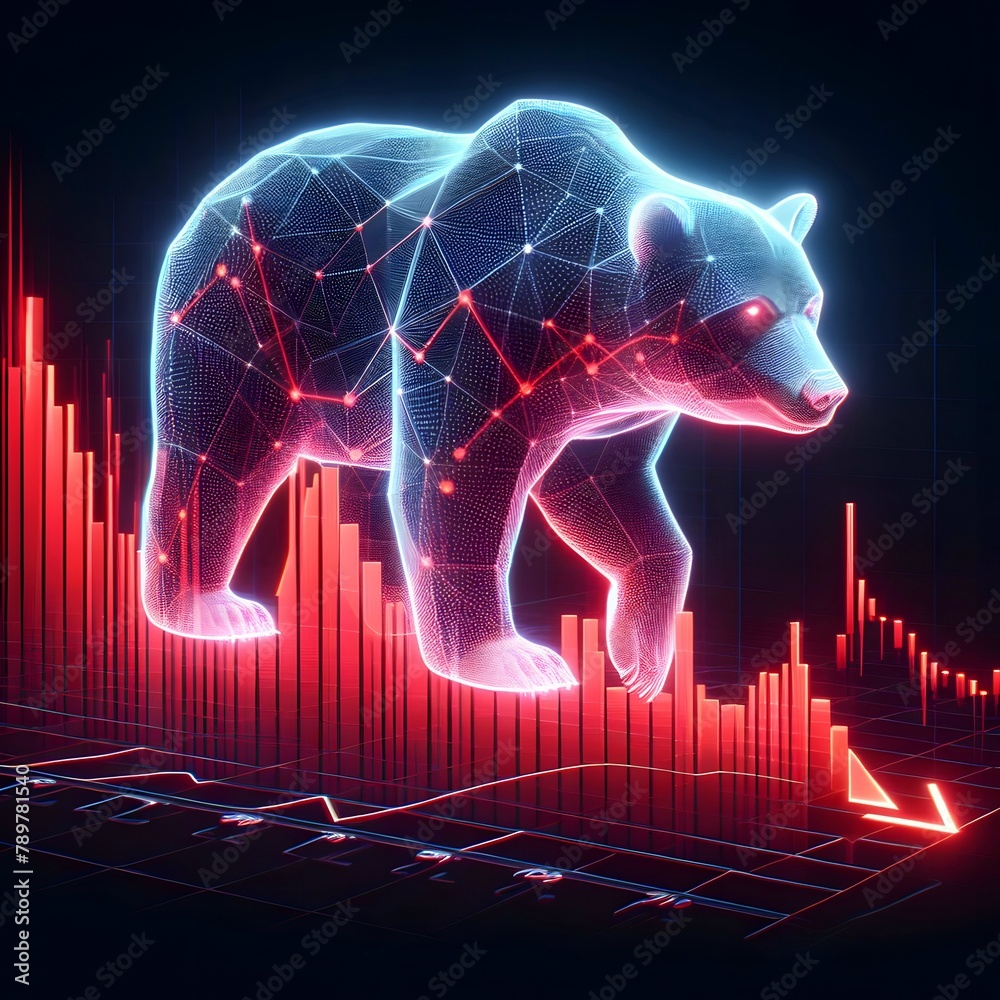 Hologram pattern of bears on red downtrend graph and red arrows of ...