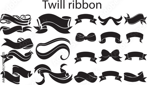 Twill Ribbon Silhouette vector illustration. Black Ribbon design silhouette art