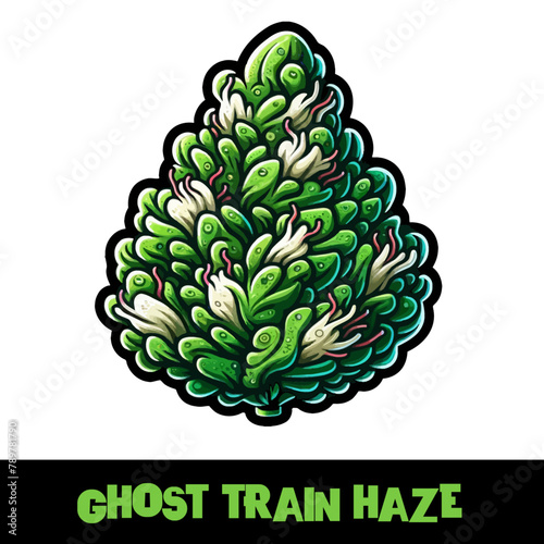 Vector Illustrated Ghost Train Haze Cannabis Bud Strain Cartoon
