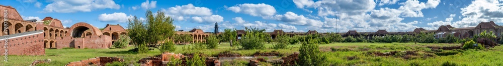 Panoramic of the inner ruined courtyard of Fort Jefferson on Dry Tortugas National Park.