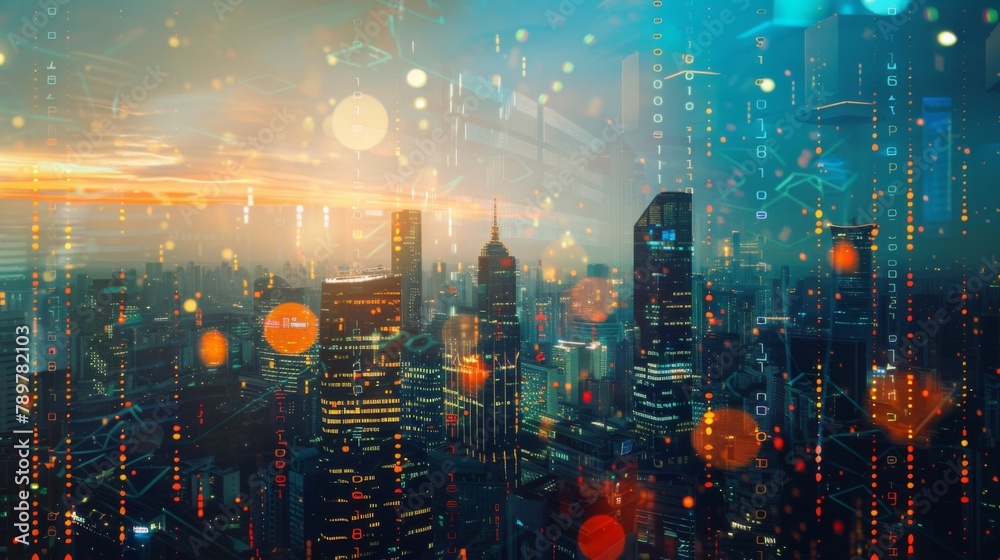 Forex graph on city view with skyscrapers background double exposure. Financial analysis concept. Forex graph on city view with skyscrapers background double exposure. Financial analysis concept.