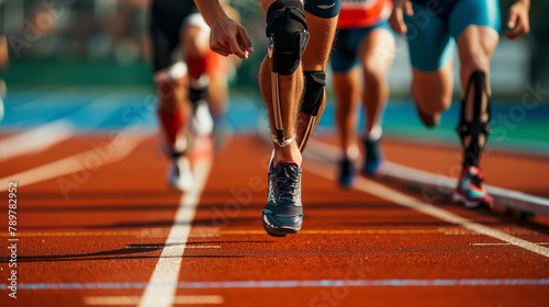 A man with a prosthetic leg is running a race.