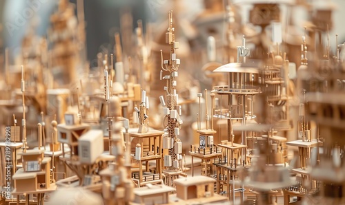 Bring the vision of long shot 5G technology to life with a clay sculpture Craft a detailed miniature cityscape with tiny, intricate cell towers and miniature devices, showcasing the potential of high-