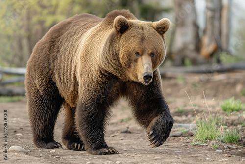 Majestic Brown Bear Walking in Forest Habitat