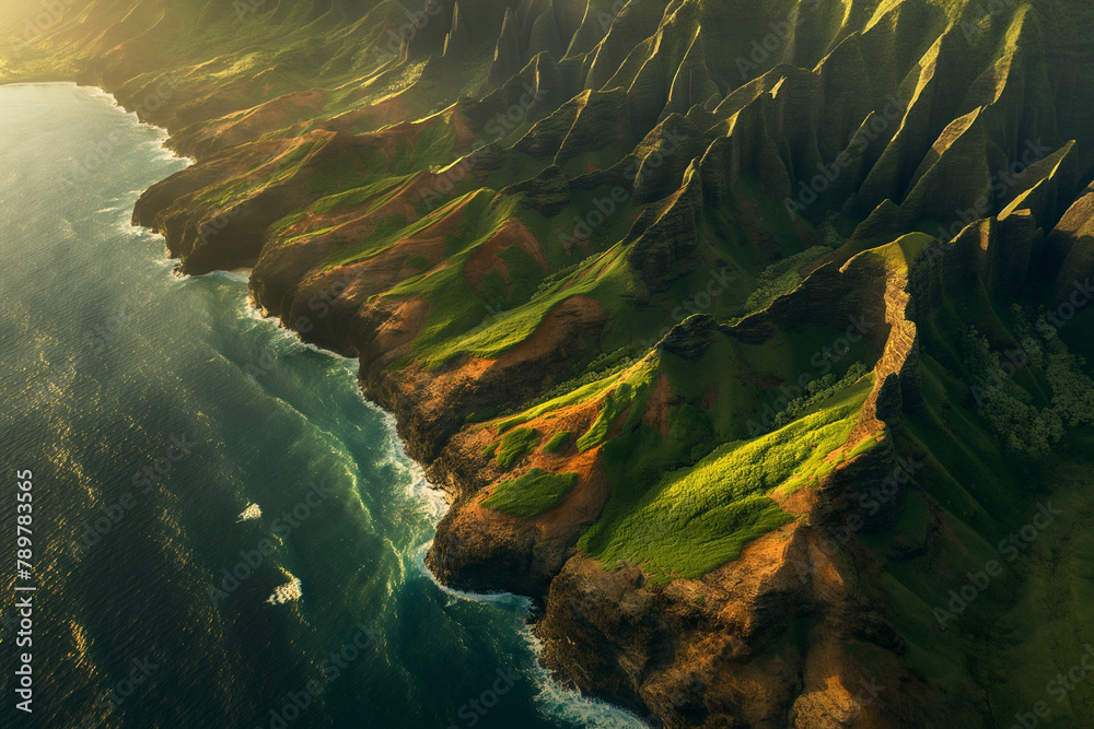 Sunset Illuminating Rugged Cliffs Along the Coastal Line