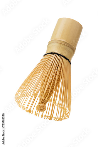 a bamboo brush tea whisk or chasen isolated on white background.