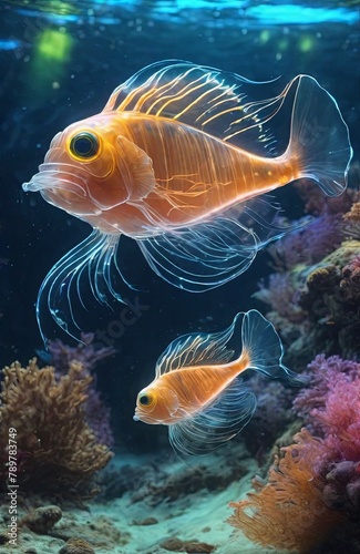 underwater beautiful fish transparent iridescent neon 