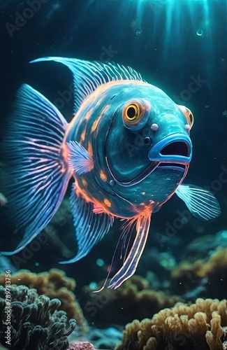 underwater beautiful fish transparent iridescent neon  © saritwat