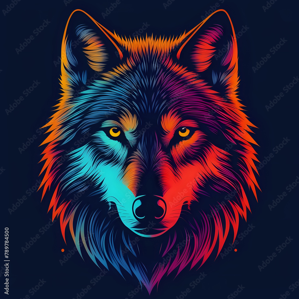 Naklejka premium Vibrant depiction of a wolf using minimal design elements and bright colors - generated by ai