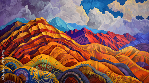 abstract art of sacred landscapes and natural landmarks revered by Native American peoples, such as mountains. photo