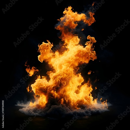 Burning fire flames isolated on black background. Generative AI