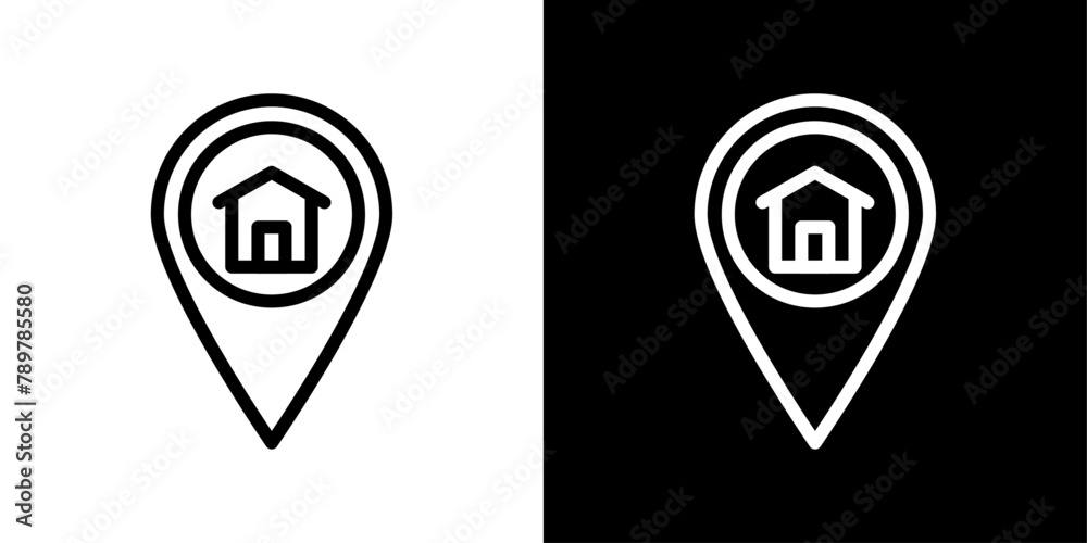Residential Pin Icon Set. Home locator and navigation vector symbol.