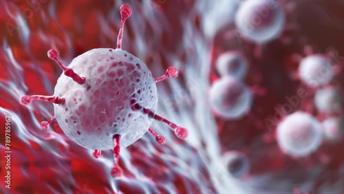 An image of a white cell specifically a neutrophil capturing bacteria in a phagocytosis process. . AI generation. photo