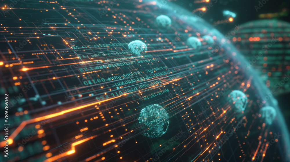 Fototapeta premium Futuristic Data Stream with Glowing Nodes Concept 