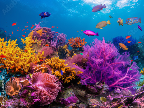 Vibrant Coral Reef with Diverse Marine Life 