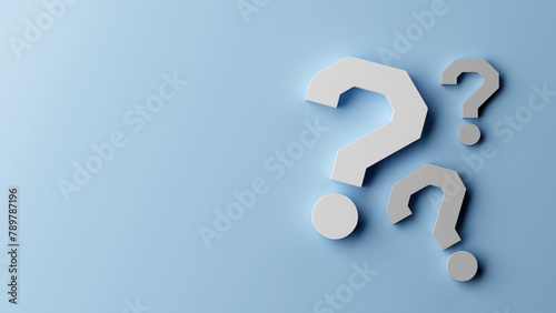 3D Question Marks, Light and Shadow, Problem, Question Concept with Copy Space, 3D render