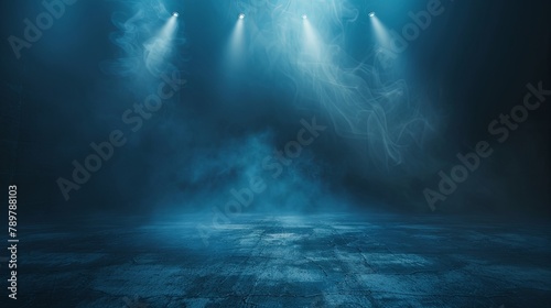 A dark and mysterious room with a spotlight shining down on an empty stage.