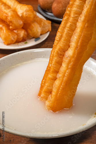 Taiwanese traditional snacks, almond drink and fried dough sticks