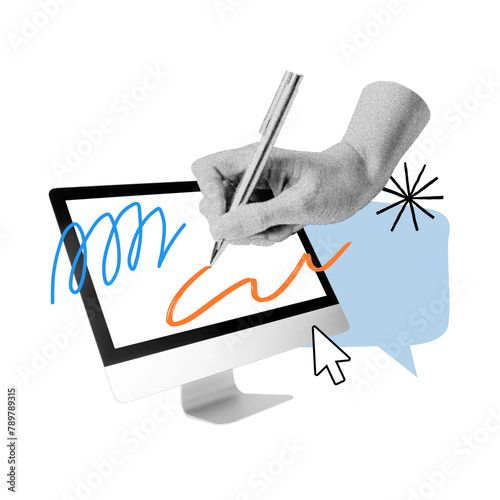 Obraz na plátne Graphic designer png hand, creative remix, transparent background