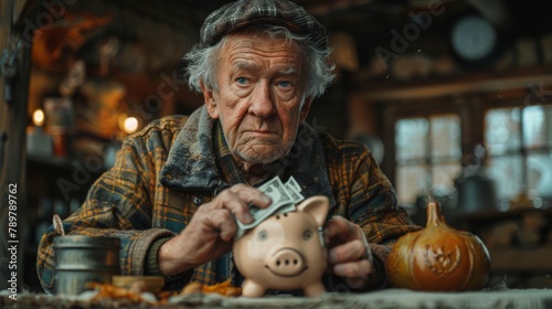 Happy Senior Citizen Saving Money in Piggy Bank - Retirement Planning Concept