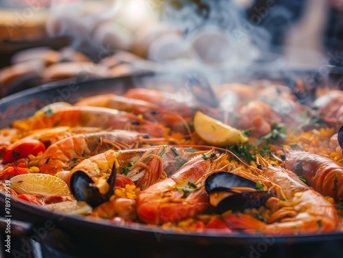 Seafood Paella Spanish Rice Food Dinner Background Image 