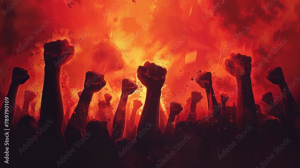 Fury Unleashed Raised Fists in a Rioting Crowd Fury Unleashed Raised Fists in a Rioting Crowd
