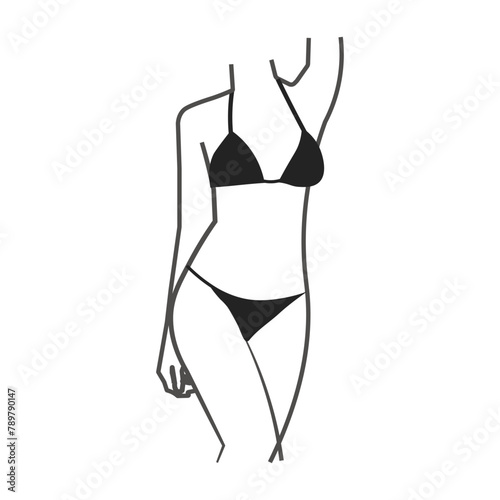 Isolated ouline women wear bikia swim suit, for summer, fashion,  beauty graphic design