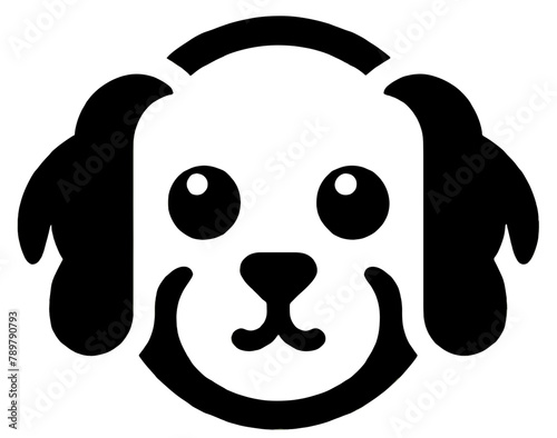 Simple and charming dog face icon with floppy ears and a friendly expression in black and white