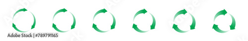 arrows circle clock wise (cw) direction. triple or 3 elements of circular arrow sign icon with white gradient. Green vector color