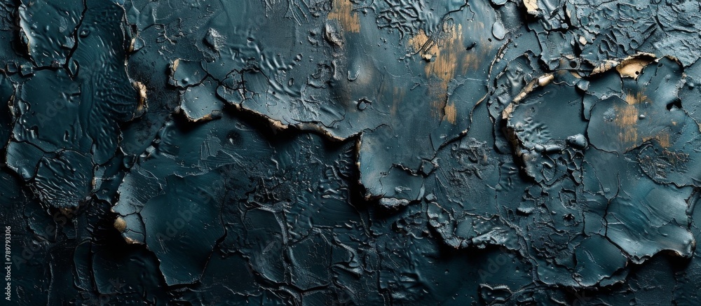 Close-up view of dark blue paint mixed with a touch of yellow paint, creating an interesting color contrast and texture